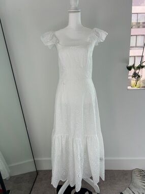 White Eyelet Maxi Dress with Puff Sleeves